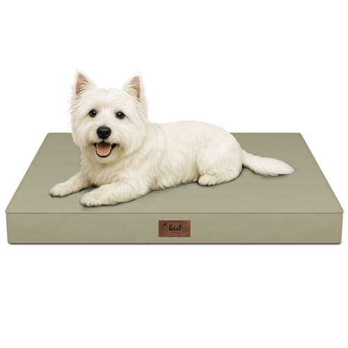 Outdoor Dog Bed for Small Dogs & Cats, Waterproof Dog Crate Mat Orthopedic Egg Crate Foam with Washable Removable Oxford Cover, Khaki - color: khaki, size: 23.0"L x 17.0"W x 2.5"Th