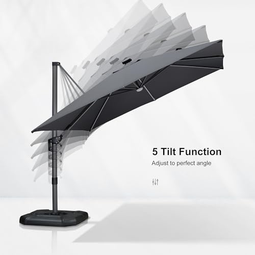 PURPLE LEAF 10 Feet Patio Umbrella Outdoor Cantilever Solar Powered LED Square Umbrella Aluminum Offset Umbrella with 360-degree Rotation for Garden Deck Pool Patio Light Grey - color: Light Grey, size: 10' X 10', style: Standard（LED）