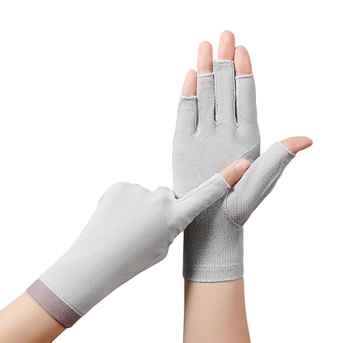 Lightweight Summer Fingerless Gloves Men Women UV Sun Protection Driving Cotton Gloves Nonslip Touchscreen Mittens - color: 2pairs-gray+solid Black