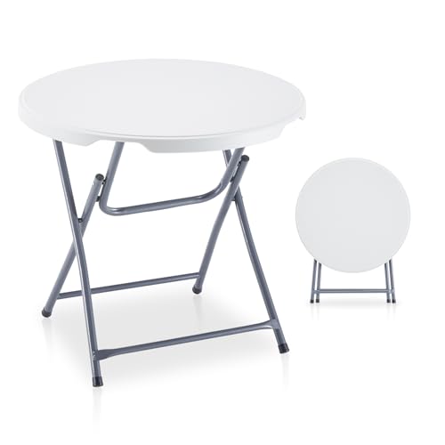 BOOSDEN 32'' Foldable Round Table, Portable Plastic Folding Card Table, Indoor Outdoor Utility Circle Folding Table for Party, Event, Camping, Picnic, Banquet, Beach, BBQ, Dining, Backyard - color: 80 X 80cm Round