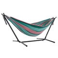 Vivere Double Cotton Hammock with Space Saving Steel Stand, Upgraded Polyester End Strings 450 lb Capacity - Premium Carry Bag Included - USA Grown Cotton (Watermelon) - color: Watermelon