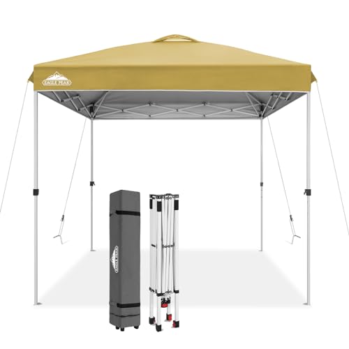 EAGLE PEAK Pop Up Canopy Tent with Wheeled Carry Bag, 8 Stakes, 4 Ropes, Easy Set Up Tent Canopy, 8x8 ft, Beige - color: Beige, size: 8x8