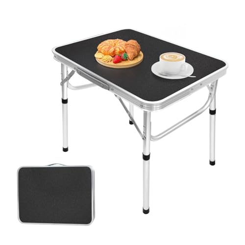 Camp Field Aluminum Folding Small Table, Adjustable Height Lightweight Portable Camping Table for Picnic Beach Outdoor Indoor (Small) (BlackB) - color: Black