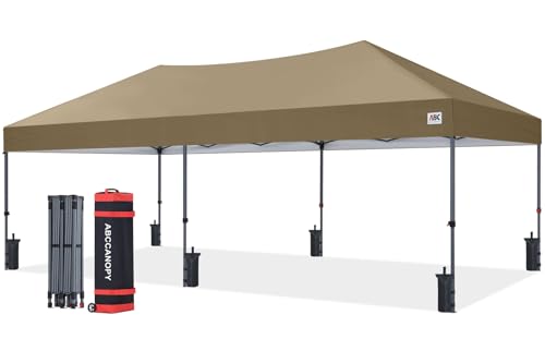 ABCCANOPY 10x20 Pop Up Canopy Tent, Easy Setup Instant Shelter with Wheeled Bag, Heavy Duty Outdoor Canopy for Beach, Market, Backyard, UV Protection, Outdoor Weather Protection (Khaki, 10x20) - color: Khaki, size: 10x20