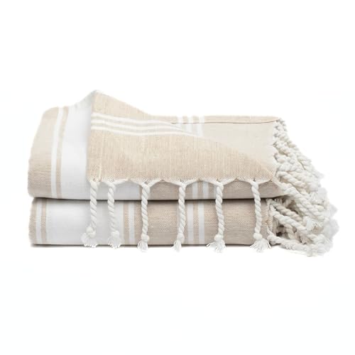 Cotton Turkish Beach Towel with Towels Oversized 36"x72" Pool Absorbent Extra Large Quick Dry Sand Travel Towel (Beige, 2 Pack) - color: Beige, size: 2 Pack