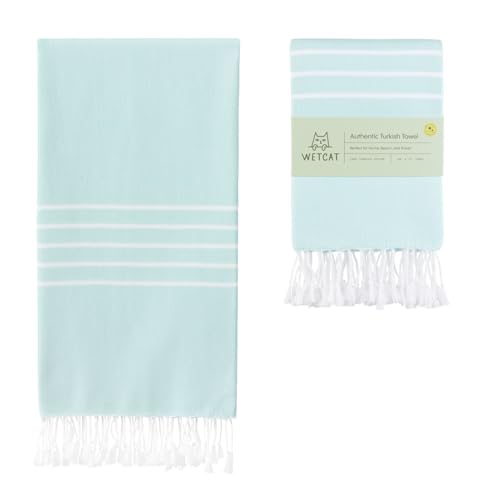 WETCAT Turkish Beach Towel Oversized (38"x71") 100% Turkish Cotton, Made in Turkey - Sand Free, Extra Large, Ultra Soft, Quick Drying, Compact & Lightweight for Travel - Aquamarine - color: Aquamarine, size: Beach Towel (38" x 71")
