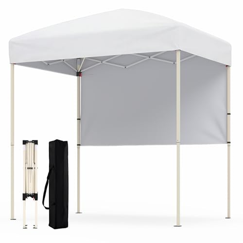 Tangkula 6x4 Ft Pop Up Canopy, UPF 50+ Instant Setup Canopy Tent with Sidewall, 4 Stakes, Portable Outdoor Canopy with Carrying Bag for Camp, Beach, Patio (White) - color: White