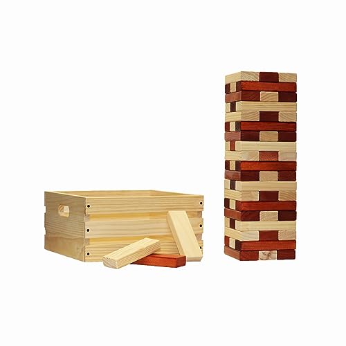 Tailgating Pros Premium Giant Toppling Timbers with Natural Wooden Crate – Jumbo Outdoor Yard Game, Tower Grows to Over 5 Feet – Optional Tipsy Stickers Available! - color: Plain / Stained, size: With Tipsy Stickers