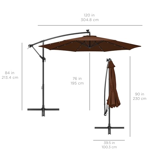 Best Choice Products 10ft Solar LED Offset Cantilever Hanging Market Patio Umbrella, 8 Sturdy Ribs, Easy Adjustment - Brown - color: Brown, size: Offset
