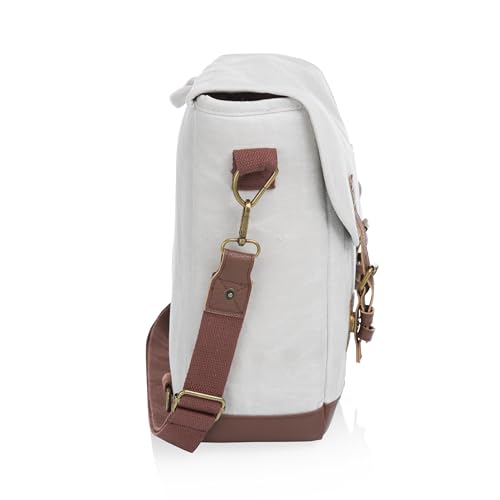 PICNIC TIME Adventure Wine Tote Bag with Wine Glasses and Mini Table, Wine Picnic Bag, 2 Bottle Wine Bag, (White) - color: White
