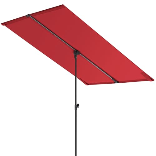 HOMSHADE 6x4ft Outdoor Balcony Umbrella - Flat Porch Pool Patio Umbrella Rectangular Canopy Shade UPF50+ UV Protection 360° Rotating & Tilting All Angles Applicable (Red, No Base) - color: Red