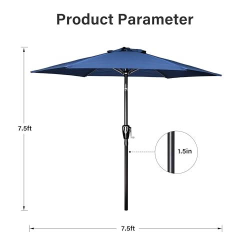 Simple Deluxe 7.5ft Patio Umbrella Outdoor Table Market Yard Umbrella with Push Button Tilt/Crank, 6 Sturdy Ribs for Garden, Deck, Backyard, Pool, Blue - color: Blue-New, size: 7.5ft