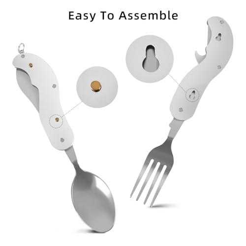 Leeko 4 in 1 Stainless Steel Portable Outdoor Pocket Knife Fork Spoon Diner Set Multi-function Tableware for Camping Hunting - color: Red