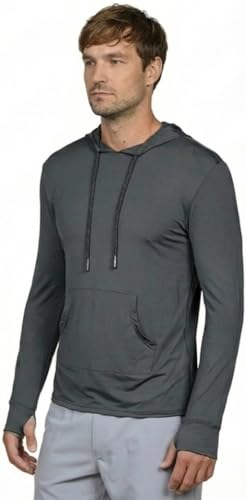 INGEAR Men’s UPF 50+ Sun Hoodie - Lightweight UV Protection Fishing Shirt, Quick-Dry Moisture-Wicking Rash Guard with Pocket - color: Charcoal, size: Large