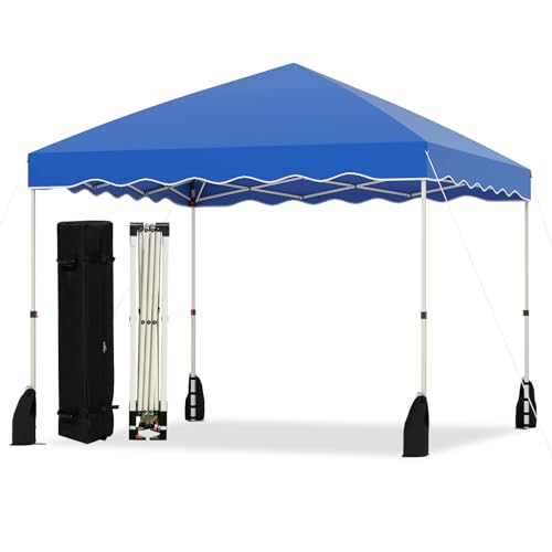 Tangkula 10x10 FT Pop Up Canopy, UPF50+ Easy Set up Instant Tent with Wheeled Bag, 8 Stakes, 4 Anchors, 4 Wind Ropes, 4 Sandbags, Heavy Duty Outdoor Canopy Tent 10x10 for Patio Party Backyard (Blue) - color: Blue, size: 10x10 FT