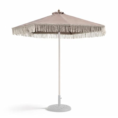 Formosa Covers 9ft 8-Rib Boho Replacement Umbrella Canopy with Tassel Fringe Valance, 600D Polyester, UV-Treated, Fits Market Patio Frames - color: Tassel Taupe