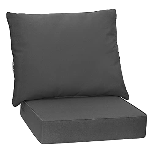 Giantex Patio Cushion Set, Deep Seat and Back Cushion, Outdoor Chair Pads with Ties, Cushion Replacement for Patio Furniture, Waterproof and High Resilient, 6 Inch Thick Indoor Floor Cushion - color: Grey