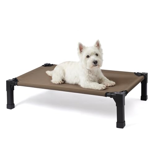 Niubya Elevated Outdoor Dog Bed, Cooling Elevated Pet Cot, Steel-Framed and Non-Slip Feet, Raised Dog Bed with Waterproof, Washable, Breathable Teslin Mesh, 35in - color: Brown, size: 35"l X 25"w X 7.5"h