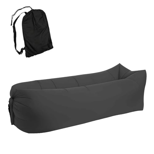 Inflatable Lounger Air Sofa, 210T Polyester, Portable Waterproof Couch with Carry Bag, Supports 450 LBS, for Camping, Beach, Travel (Black) - color: Black