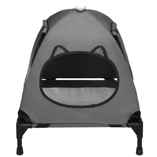 Pozico Elevated Pet Bed with Breathable Mesh for Small Cat and Dog, Raised Cooling Pet Cot for Puppy and Kitty, 18.9x18.9 inch (Dark Gray Bed with Canopy) - color: Dark Gray Bed with Canopy