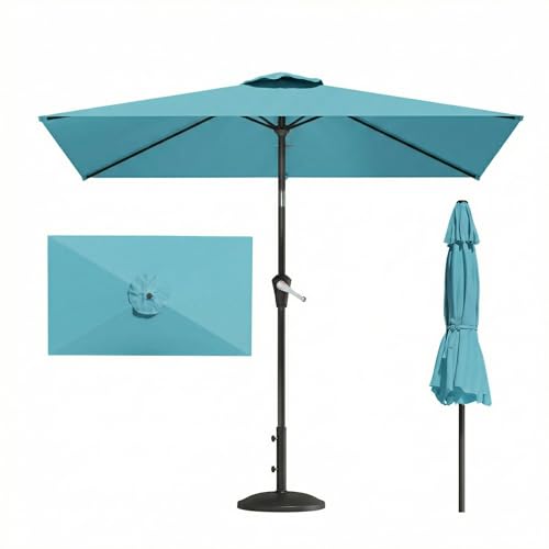 6.5' x 10' Rectangular Patio Umbrella Large Outdoor Market Umbrella w/UV Protection, Push Button Tilt and Crank Lift, Rectangle Table Umbrella for Garden, Deck, Pool, Patio, Sky Blue - color: Sky Blue