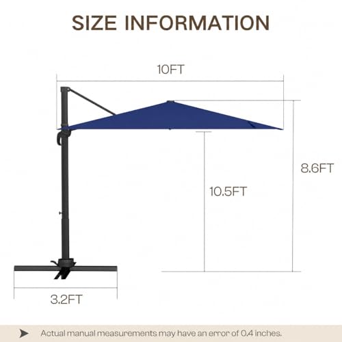 Kingdura 10' X 10' Cantilever Patio Umbrella, Large Square Aluminum Outdoor Offset Umbrella with 360-degree Rotation, 4 Position Tilt, UV Protection for Pool Deck Garden Patio (Navy blue) - color: Navy blue, size: 10x10 FT (No Base)