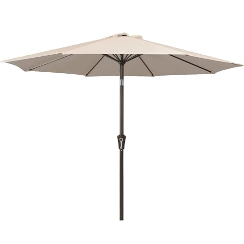 JEAREY 9FT Outdoor Patio Umbrella Market Umbrella with Push Button Tilt and Crank, Outdoor Table Umbrellas 8 Sturdy Ribs UV Protection Waterproof for Garden, Deck, Backyard, Pool (Cream Beige) - color: Cream Beige