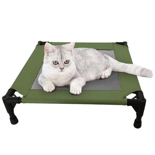 Pozico Elevated Pet Bed with Breathable Mesh for Small Cat and Dog, Raised Cooling Pet Cot for Puppy and Kitty, 18.9x18.9 inch (Olive Green Bed) - color: Olive Green Bed