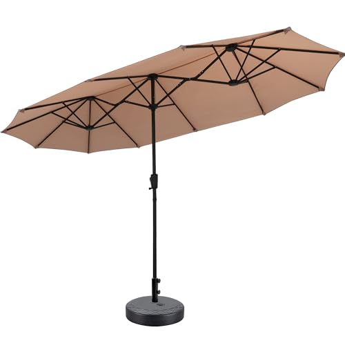 13Ft Large Patio Umbrella with Base Outdoor Double-Sided Market Extra Large Table Umbrella Easy Crank for Yard, Poolside, Deck-Khaki - color: Khaki, size: 13FT Umbrella+Base