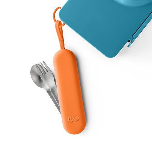 Omie OmieBox Travel Utensil Set | Fork and Spoon with Case for Easy Travel | Stainless Steel Fork and Spoon (Orange) - color: Orange, size: Age: 9+ Years