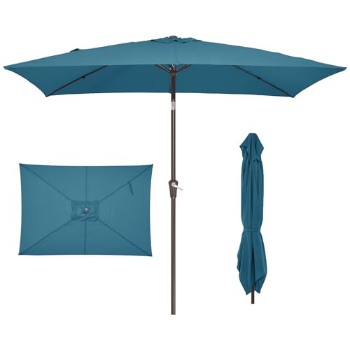 JEAREY 6.5x10 ft Rectangular Patio Umbrellas Rectangle Outdoor Umbrella with Push Button Tilt and Crank, Market Table Umbrella 6 Sturdy Ribs UV Protection for Poolside Garden Backyard Deck, Lake Blue - color: Lake Blue