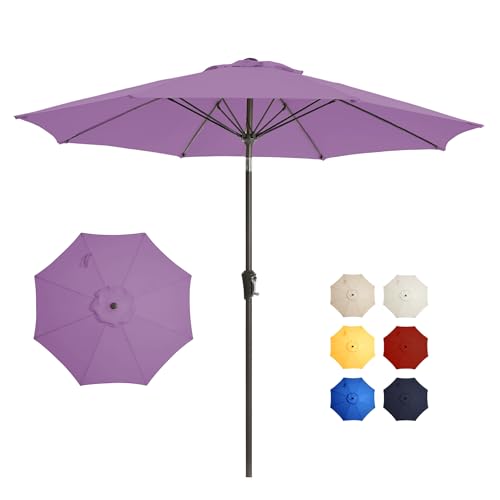 9FT Large Outdoor Patio Umbrella Pool Market Umbrella-UV Resistant, Easy Push Button Tilt and Crank, 8 Sturdy Ribs Heavy-Duty Table Umbrella for Deck, Backyard, Garden(Purple) - color: Purple, size: 9 FT
