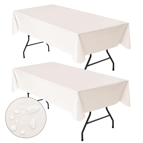 Nasitos 2 Pack Plastic Vinyl Tablecloths for Rectangle Tables 60x84 Inch-Beige Reusable Table Cloths 4Ft Table Cloth, Waterproof Tablecloth for Bridal Shower, Wedding, Holiday Dinner - color: Beige, size: 60x84 Inch (Rectangular)