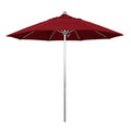 California Umbrella 9' Round Aluminum/Fiberglass Umbrella, Push Open, Silver Pole, Olefin Red Fabric - color: Red