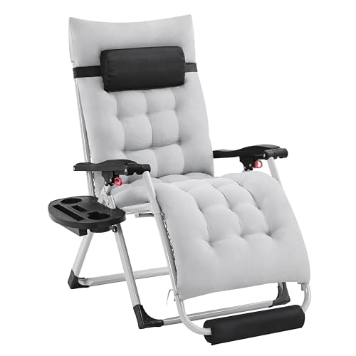 Yaheetech Zero Gravity Chair, Folding Reclining Lounge Recliner with Removable Pad & Headrest & Side Cup Holder Tray for Indoor and Outdoor Gray/1 - color: Grey, size: 26"