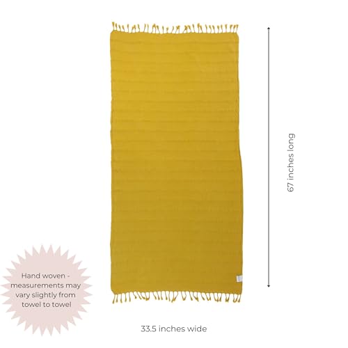 InfuseZen Stonewashed Turkish Bath & Beach Towel –100% Organic Turkish Cotton - Soft, Lightweight, Absorbent - Quick Dry, Sand Free - Swim, Pool, Shower, Travel - Peshtemal, Hammam Spa Towel - Golden - color: Golden