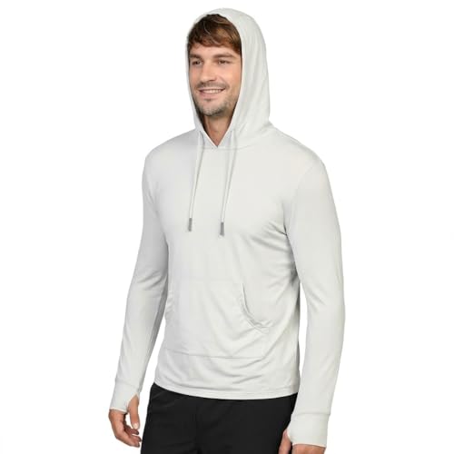 INGEAR Men’s UPF 50+ Sun Hoodie - Lightweight UV Protection Fishing Shirt, Quick-Dry Moisture-Wicking Rash Guard with Pocket - color: Glacier Grey, size: Small