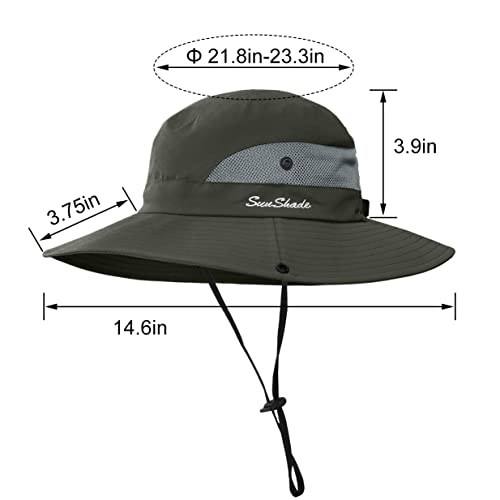 3 Pieces Womens Ponytail Wide Brim Sun Hat Packable UV Protection Beach Cap for Fishing & Hiking - color: Gray＆army Green＆beige