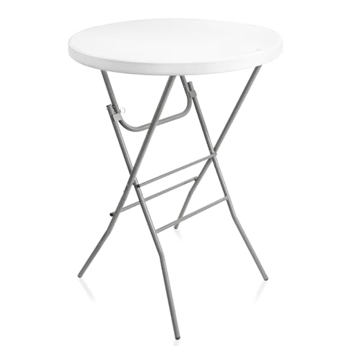 Byliable 32in Cocktail Table White High Top Folding, Portable Bar Height Folding Table Round with Removable Gray Legs, Indoor Outdoor Banquet for Parties, Commercial, Speech, Dining - color: White, size: 32×43 in