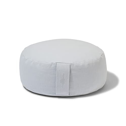 Organic Round Meditation Cushion by renoo - Durable Comfortable Cotton, Linen, Hemp - Modern Zafu - Buckwheat Floor Pillow Yoga Bolster in 15 Colors Removable Cover - 15 inches - Pebble - color: Pebble
