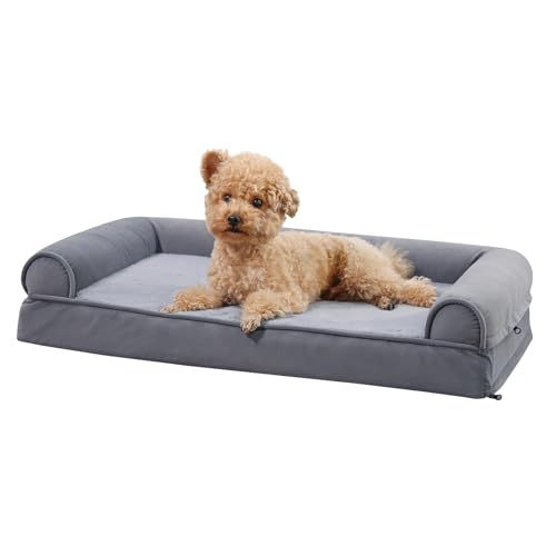 Amazon Basics Living Room Couch Dog Bed with Premium Foam, Non-Slip Bottom, Removable Washable Cover, Supportive Pressure-Relief for Dogs up to 30lbs, Medium (30" x 20"), Grey - color: Grey, size: Medium, style: Sofa-Style Bed