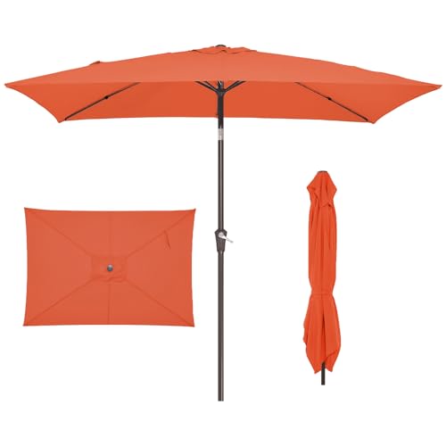 JEAREY 6.5x10 ft Rectangular Patio Umbrellas Rectangle Outdoor Umbrella with Push Button Tilt and Crank, Market Table Umbrella 6 Sturdy Ribs UV Protection for Poolside Garden Backyard Deck, Orange - color: Orange