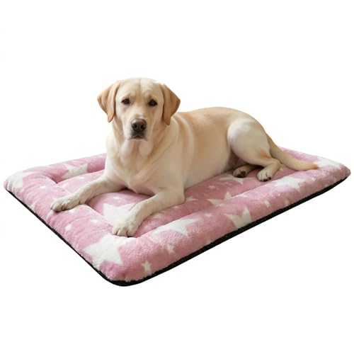 Washable Dog Bed Mat With Anti-Slip Bottom, Deluxe Plush Memory Foam Crate Pad & Waterproof Outdoor Kennel Mat For Dogs & Cats-Durable Crates Beds, Large Medium Small Puppy Size 36" x 24",pink - color: Pink-Star, size: Upgraded L（36" L x 24" W x 1.5" Th）