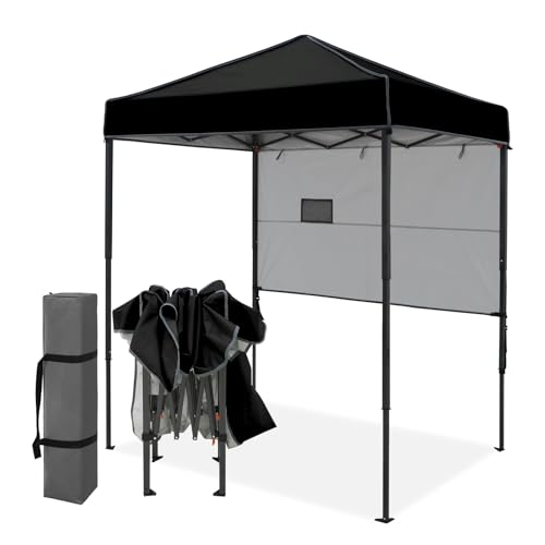 EAGLE PEAK 6x4 Instant Pop Up Canopy Tent with 1 Half Wall Panel, Straight Leg Sun Shelter, Portable Canopy with Carry Bag for Camping, Beach & Sports, Black - color: Black, size: Half Wall