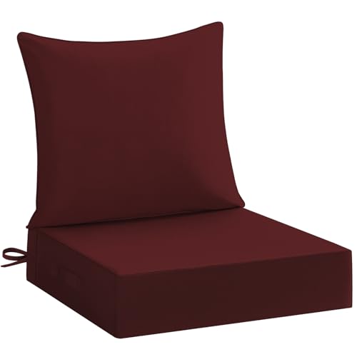 downluxe 24x24 Outdoor Chair Cushions, Waterproof Fade Resistant Patio Furniture Cushions with Handle & Removable Cover, Deep Seat Outdoor Cushions for Sofa, Couch and Patio Chairs, Burgundy - color: Burgundy, size: 24 x 24 Inch