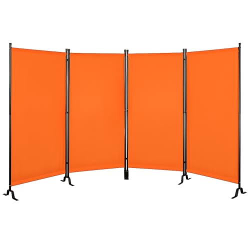 Proman Products - Galaxy 4 Panel Section Privacy Folding Screen Divider, Water Repellent Fabric Room Divider with Black Powder Coated Metal Frame for Indoors or Outdoors (Orange) - color: Orange, size: 4 Panel