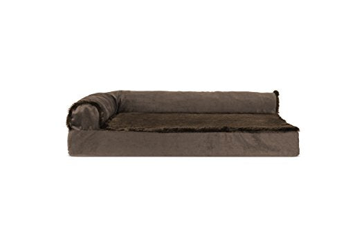 Furhaven Cooling Gel Dog Bed for Medium/Small Dogs w/ Removable Bolsters & Washable Cover, For Dogs Up to 35 lbs - Plush & Velvet L Shaped Chaise - Sable Brown, Medium - color: (Plush & Velvet) Sable Brown, size: Medium