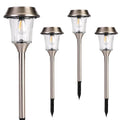 Solar Pathway Lights Outdoor 4 Pack, Stainless Steel & Glass Solar Garden Lights, Auto Dusk to Dawn IP65 Waterproof LED Path Lights for Yard, Lawn, Walkway, Driveway - color: Silver