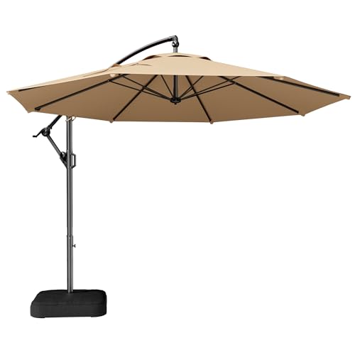 HOMSHADE 10ft Offset Patio Umbrella with Base Included, Cantilever Offset Hanging Patio Outdoor Market Umbrella UPF50+ UV Protection with Easy Tilt and Crank for Pool Deck and Garden(Beige) - color: Beige