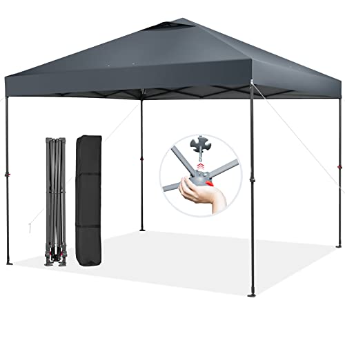 Tangkula 10x10 Ft Pop Up Canopy, Easy Set-up Instant Tent with Center Lock, Carry Bag, Rotatable Feet, 8 Stakes, 4 Ropes, Outdoor Canopy Tent for Beach, Camp, Patio, Market (Blue) - color: Gray, size: 10x10FT
